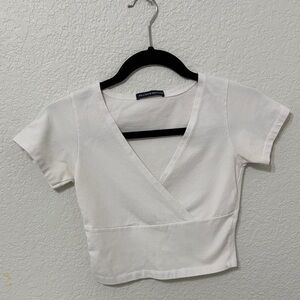 Brandy Melville White V-Neck Crop Top